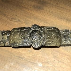 Vintage Handcrafted Brass type metal belt w velour backing